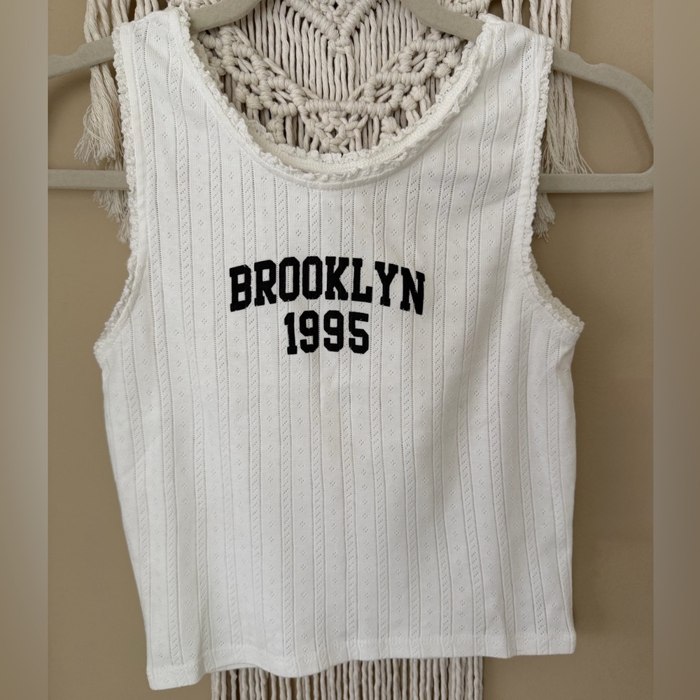 Zara White Pointelle Varsity Top